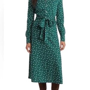 Boden Emerald Green Polka Dot Long Sleeve Midi Dress 8 long